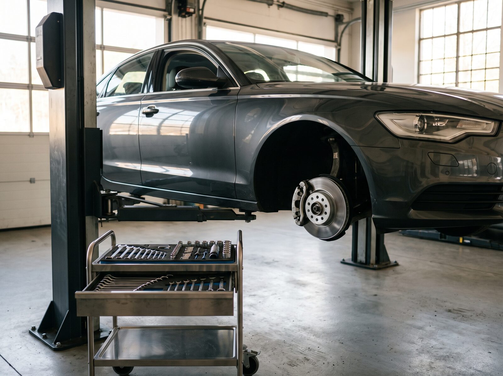 Brake service in progress